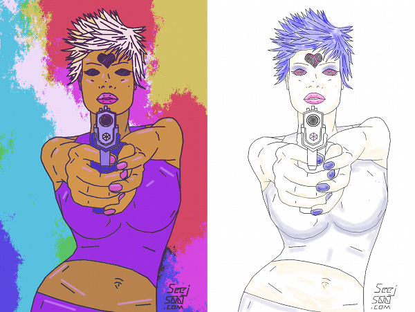 2 colourways of the original line drawing